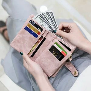 Frosted wallet female short Korean student small fresh and cute three-fold multi-card women wallet