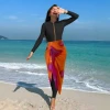 3-piece Black zip-front long sleeve swim top modest burkini set