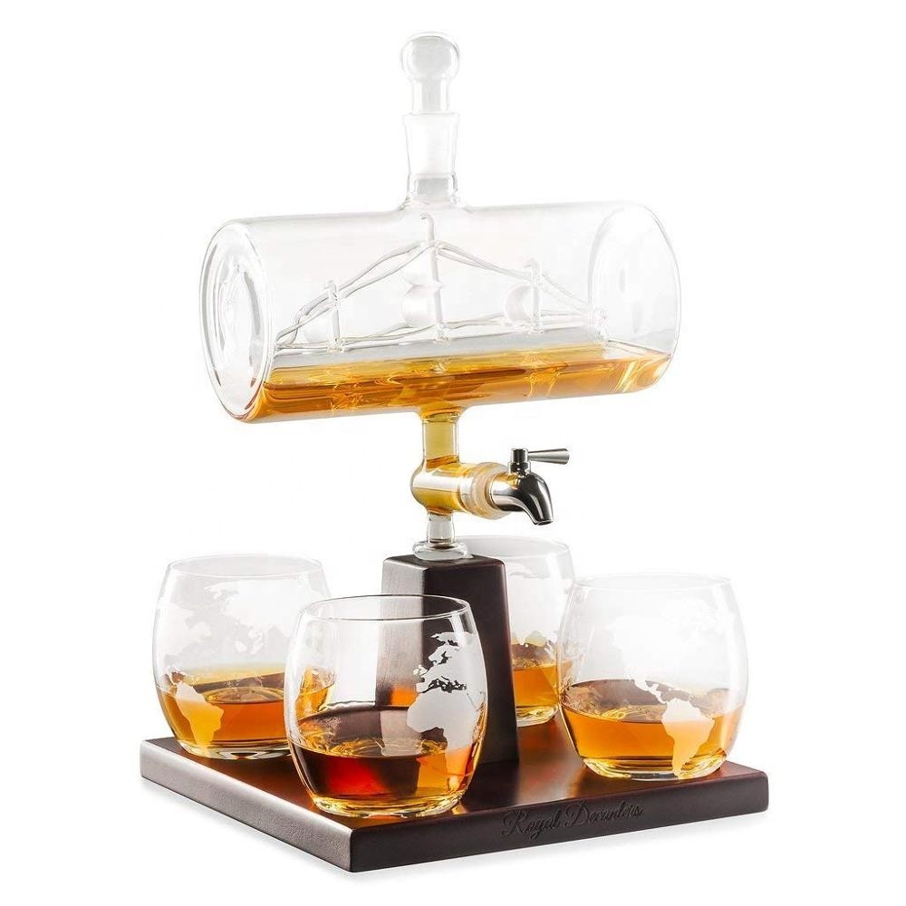 1000ml whiskey wine glasses decanter with stainless steel spigot liquor dispenser