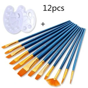 12 paint brushes with 2 color palette watercolor gouache nylon wool paintbrushes