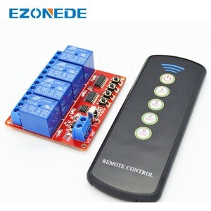 12V 4-Channel IR Infrared Receiver Board Delay Relay Driving Module + 5-Key Remote Controller Self-Lock Interlock Inching Switch