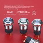 16MM Stainless steel with lamp IP67 12V/24V/110V/220V metal push button switch