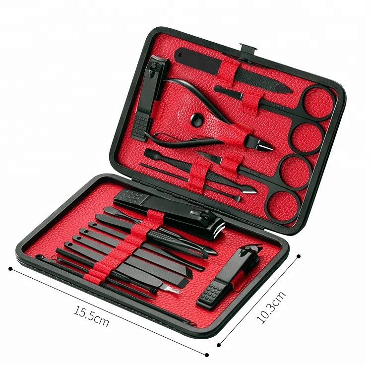 18 pieces pure black cool stainless steel nail tools manicure pedicure set nail clipper set