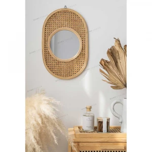 2020 Minimalism Hand Weaving Willow Wicker Mirrors Vintage Style Rattan Cane Wall Hanging Decor Round Make up Mirrors