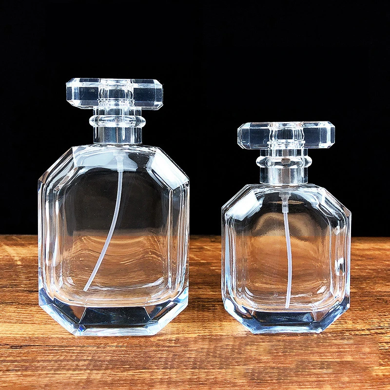 2021 Free Sample Manufacturer Wholesale Cosmetic 50ml 100ml Spray Empty Glass Hexagon Clear Perfume Bottle