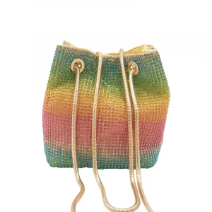 2021 Luxury Rainbow Aluminum Rhinestone Mesh Women Crystal Shoulder Bag Evening Clutch Bag