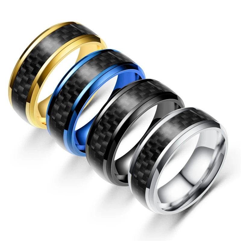 2021 New Arrival Custom Metal Jewelry Ring 8mm Black Tungsten Carbon Fiber Inlay Finger Ring