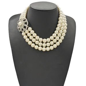 2021Beautiful Choker 3 Row Multi Layer Necklace Imitation Pearl Necklace Jewelry White Yiwu Manufacturer