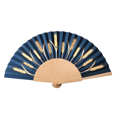 2024 custom printed abanico amarillo wood foldable fan nature wooden art craft painted hand fan for women wedding juish