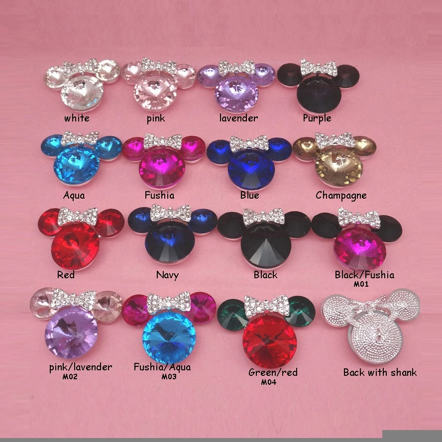 23x31mm 16colors Bling Mouse rhinestone alloy button with shank for hair bow center