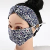 2PC Adult Washable Printed Adjustable Cotton Dust Cloth Facemask+Button Hairband Set