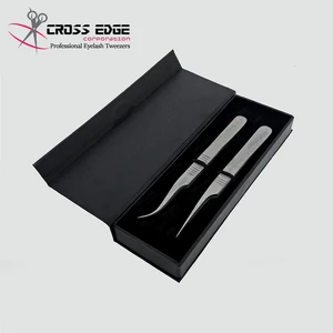 2pcs Professional Stainless Steel Angle Curved Straight Tweezers Eyelashes Extension
