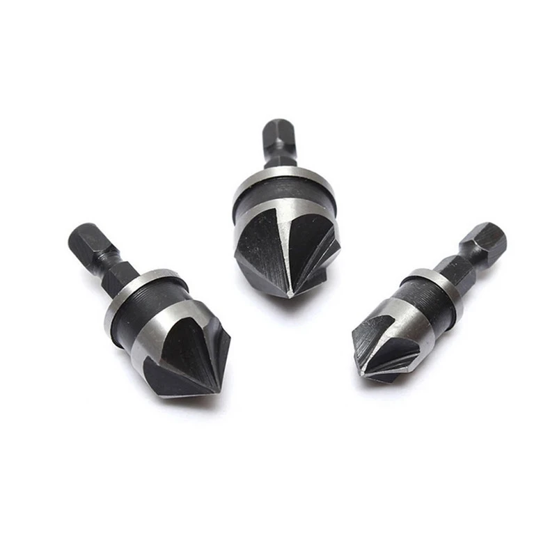 3 pieces set Five-side chamfer drill Woodworking hole punch 90 degree round shank hex shank  3 pieces set