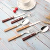 304 stainless steel silver restaurant hotel spoon fork flatware set with wooden handle