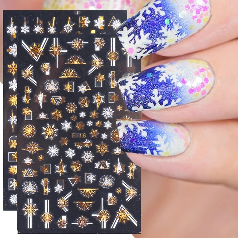 3D Christmas Nail Art Decoration Stickers Gold White Colorful Glitter Geometry Snowflake Winter Slider Nail Foils