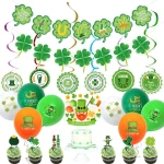 57Pcs St Patricks Day Decorations Pre-assembled Shamrock LUCKY Banner Hanging Swirls Balloon Irish Decor for Home Party Supplies