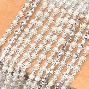 5mm pearl beads rhinestone flower chain crystal diamond sew on Garment accessories shoe wedding DIY Loose beads clothing decor