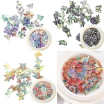 6 Colors 3D Ultrathin butterfly flowers decals wooden flakes colorful laser nail art handmade wood pulp piece summer