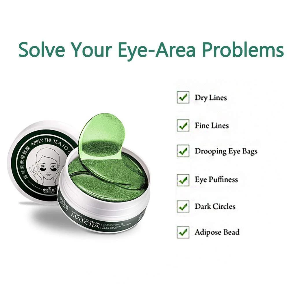 60PCS Green Tea Collagen Eye Mask Face Care Ageless Anti Aging Eye Bags Dark Circles Moisturizing Whitening Skin Care
