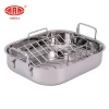 AAA 37x30.5x7.2cm big sized non-stick square tri-ply stainless steel roasting tray bakeware with roasting rack