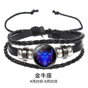 Adjustable wax cord fastener multi wrap cheap leather zodiac bracelet bulk wholesale  Leather Bracelet