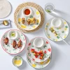 AL Hot Sell 2021 Creative Design Tableware Square Dumplings Plate With Sauce Dish Flower Porcelain Dinner Plates