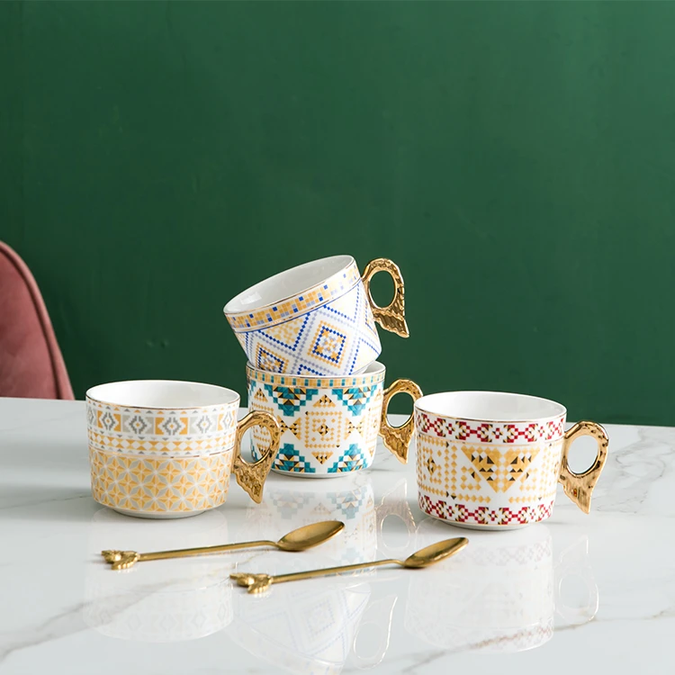 Angel diamond ceramic  Small European luxury coffee mug saucer set house tea cup