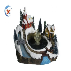 Animated &amp;musical resin decoration village scene with light up fountain Christmas collection home decoration
