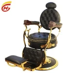Antique reclining  Vintage Barber Chair  Luxury Barber Shop Furniture Man's Golden Barber Chair Hair Salon