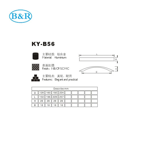 B56 Home Furniture Hardware  Aluminum kitchen Cabinet door Handles