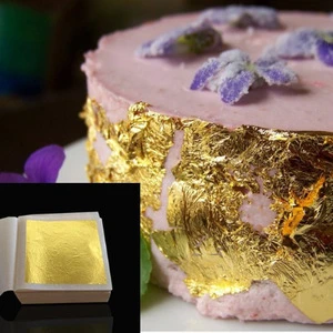 Bakery decoration ingredient edible gold leaf food additives edible gold 4.33cm 24k gold leaf for cake decorations