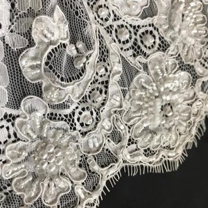 beaded knitting lace hand work embroidery fabric design for lace wedding dress