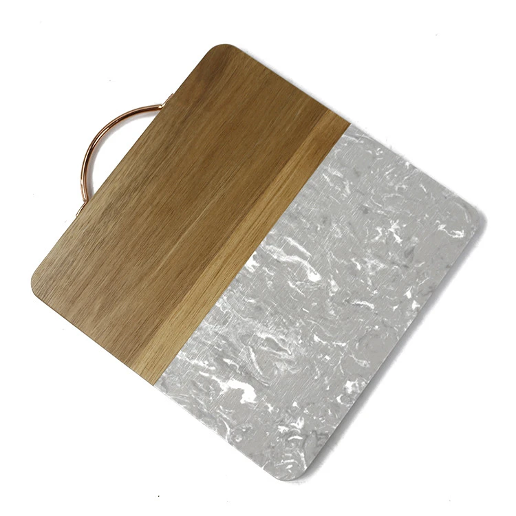 Big Size Rose Gold Metal Handle Acacia Wood and Marble Cutting Chopping Board Fruits Vegetables Cheese Serving Board