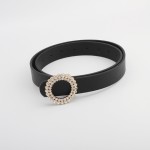 Bling Bling Rhinestone Women Belt Pu Leather Waist Belt With  Round Crystal Buckle