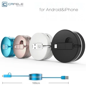 cafele 3 in 1 extendable micro usb cable 2a fast charging adapter retractable 1m data cable charger