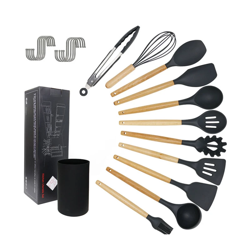 Cathylin kitchen accessories cooking utensils, silicone wooden Kitchenware