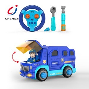 Children Remote Control Vehicle Toys City Collection , Creative Electric Intelligent Diy Rc Assembly Police Toys Car