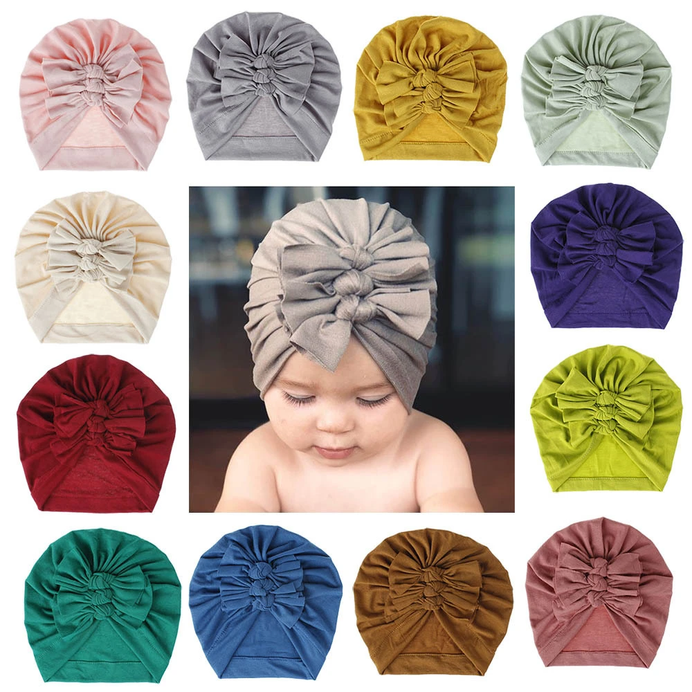 Children turban hat set autumn and winter bow knot Indian baby hat wholesale multi-color ins hottest fashion baby cap