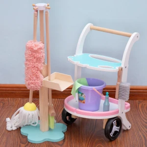 Children&#x27;s toys broom dustpan cleaning and cleaning set boy girl family cleaning car combination wooden toys