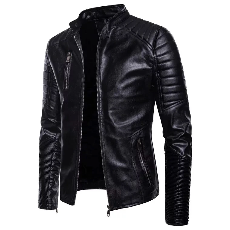 classic PU leather moto jacket for men