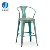 Commercial furniture OEM and ODM seat height 26 inch metal iron Silver breakfast bar stools bar chairs with arms and backs
