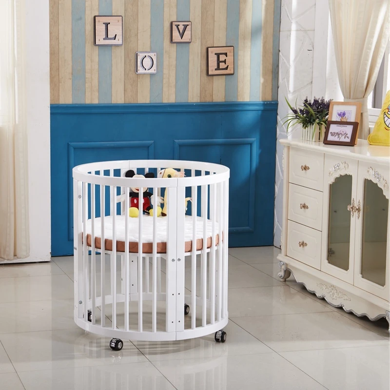 convertible multi-size light wood baby cot kids cribs newborn bed with changer