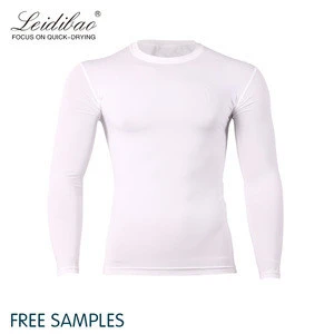 Cream White Fitness Long Sleeves Bodybuilding Wear Compression Tights Shirt Training Jogging Wear