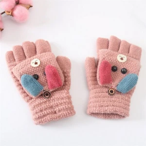 Custom 2020 Winter Warm Christmas Kids Warm Gloves Elementary School Knit Cashmere Flip Half Finger Cartoon Gloves