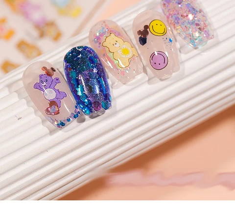 Custom Best Cute Bear Colorful 3D Nail Art Polish Decals Manicure Adhesive Decoration Nail Painting Stickers Supplier