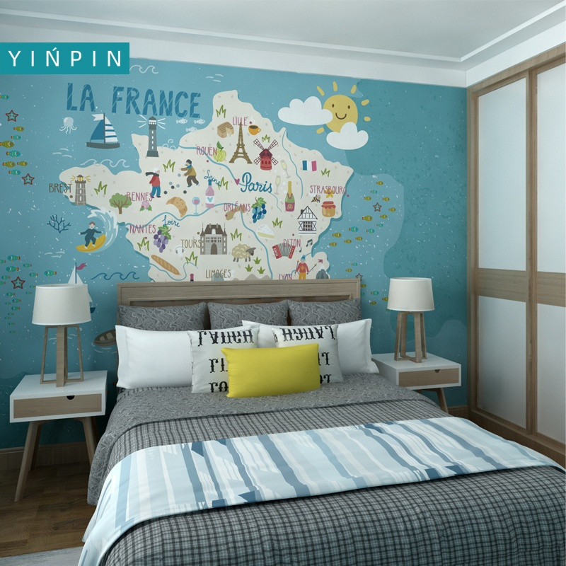 Buy Custom Cartoon Map Mural Wallpaper Home Decoration For Kids Room ...