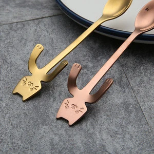 Cute Cat Spoons Stainless Steel Hanging Mixing Spoons for Coffee Juice Tea Ice Cream Dessert