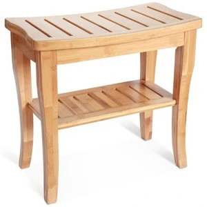 Deluxe Bamboo Shower Seat Bench with Storage Shelf