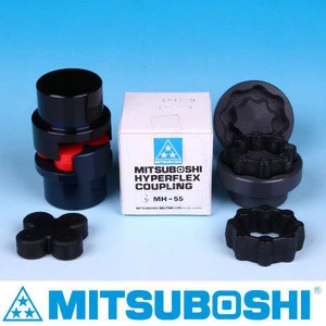 Different types of energy saving Mitsuboshi shaft couplings for high speed rotational machines. Made in Japan