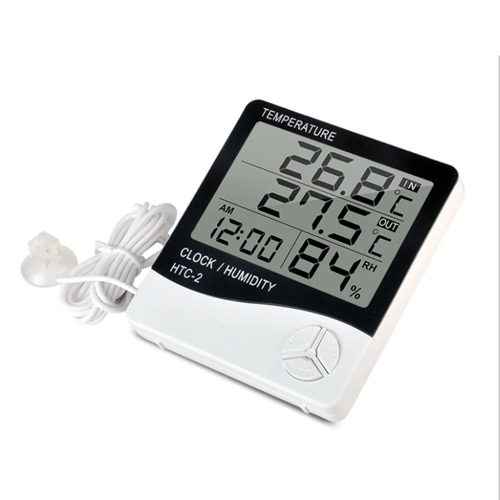 Digital Temperature Humidity Meter Indoor Outdoor Weather Station Clock LCD Electronic Thermometer Hygrometer